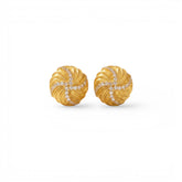 Tania Claire Australia Solaris Studs: 14K gold plated sterling silver earrings with textured swirls and pavé crystals.