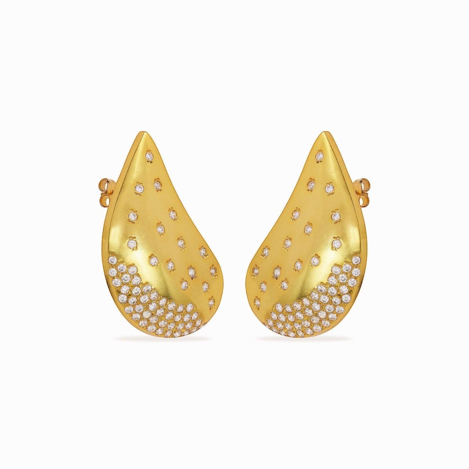Tania Claire Australia Stella Drift teardrop gold-tone earrings with scattered crystal pavé accents.