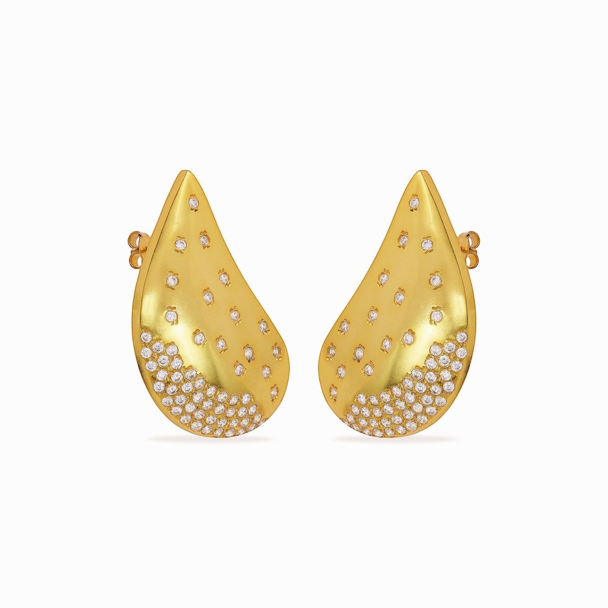 Tania Claire Australia Stella Drift teardrop gold-tone earrings with scattered crystal pavé accents.