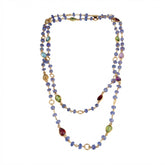 Tania Claire Australia Violet Grove Necklace: gold chain with amethyst, citrine, peridot, blue topaz, garnet pear gems & tanzanite beads.