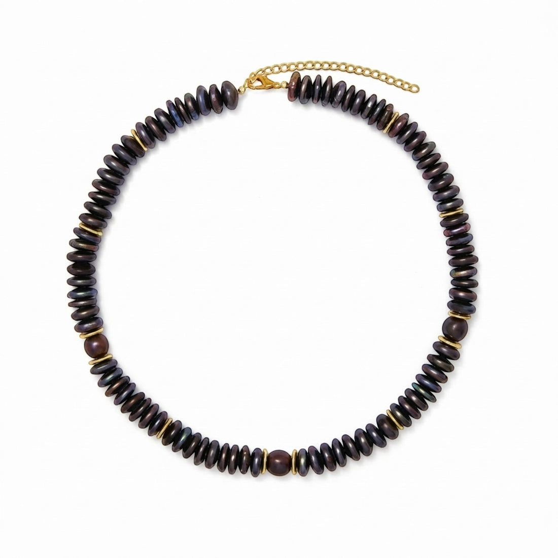 Étoile Noir Necklace iridescent freshwater pearl strand with gold accents – Tania Claire Australia