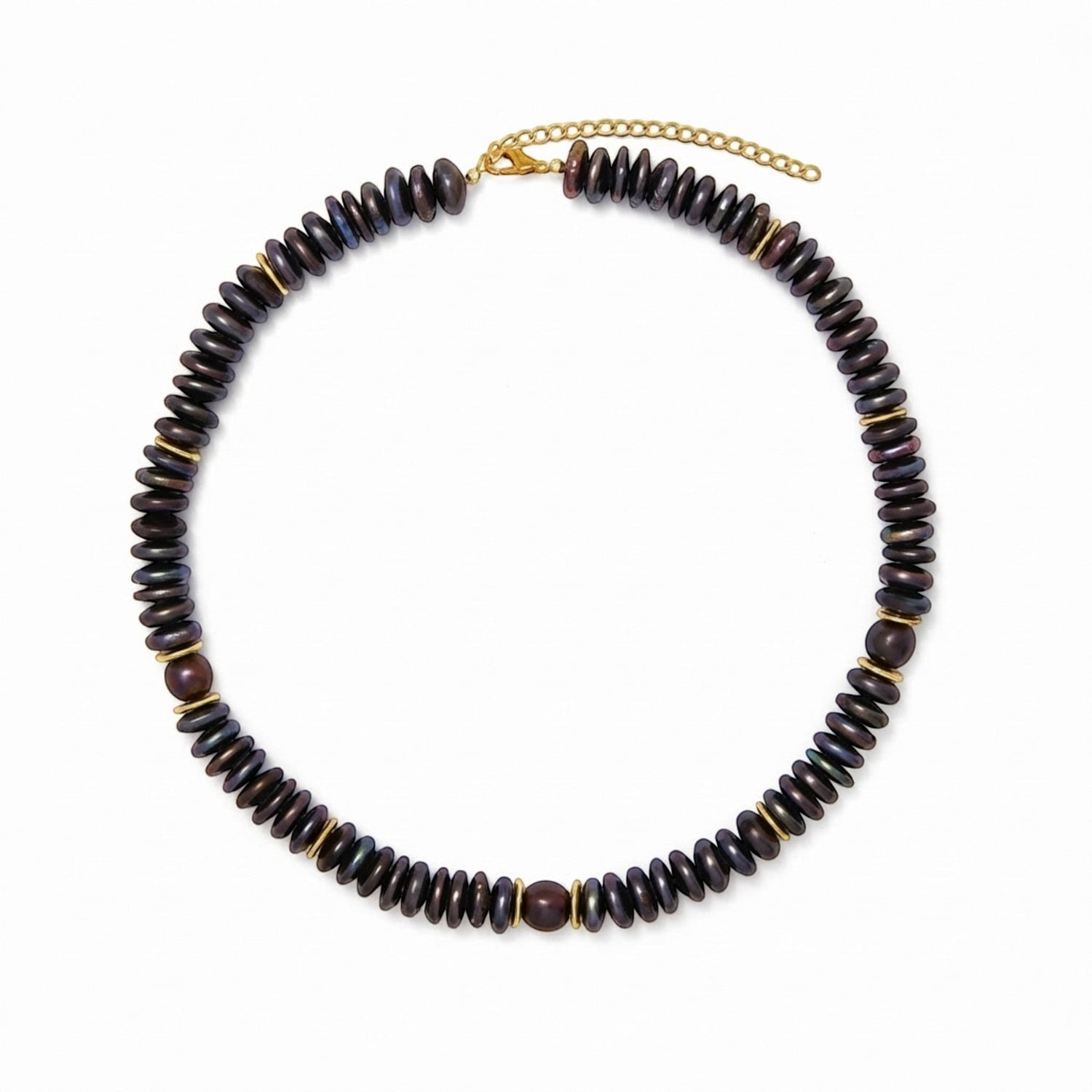 Étoile Noir Necklace iridescent freshwater pearl strand with gold accents – Tania Claire Australia