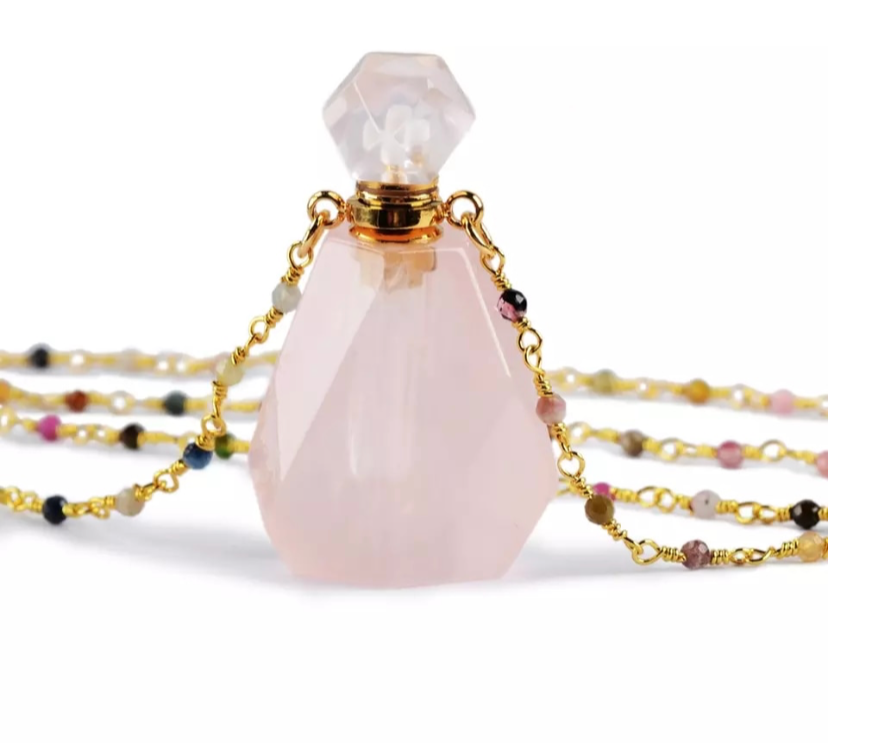 Freya Perfume Necklace in Rose Quartz