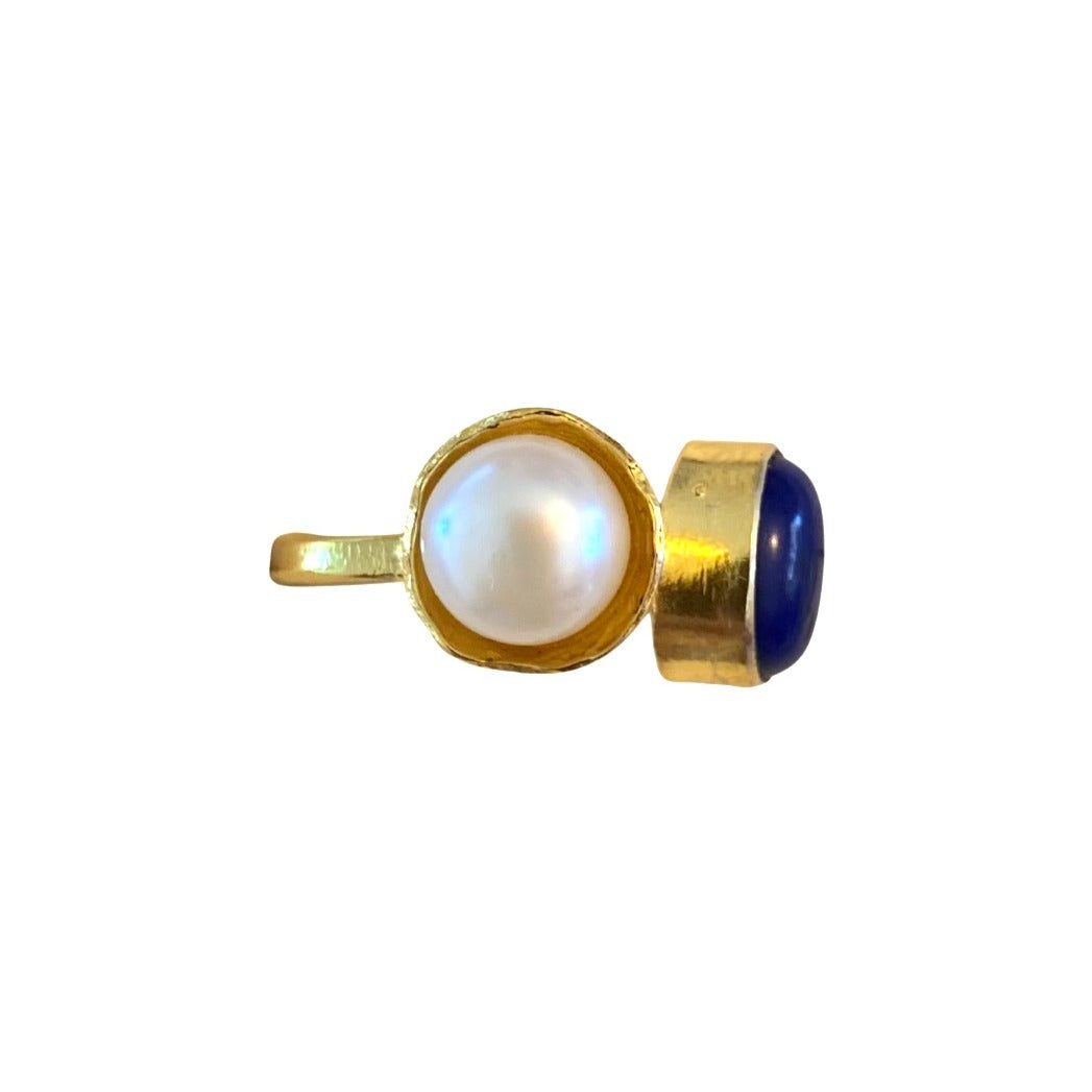 Daisy Pearl & Lapis Ring